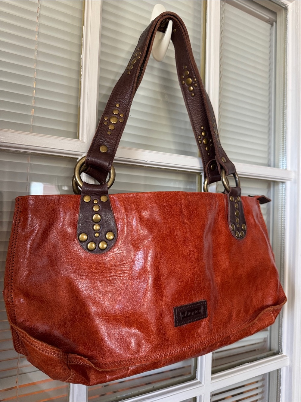 Ellington Rust and Dark Brown Leather Studded Shoulder Bag